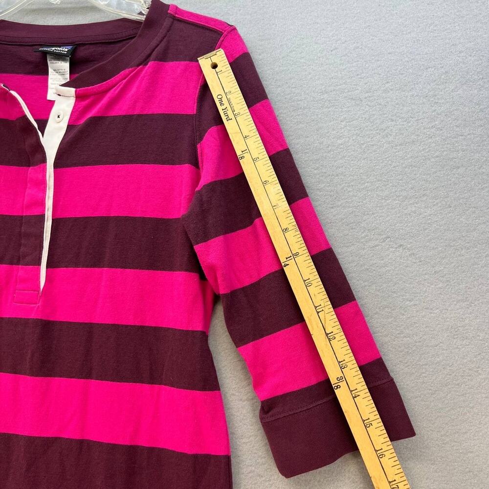Patagonia Dress Women's Medium Pink Maroon Striped Crew Neck T-Shirt 3/4 Sleeve - Picture 2 of 13